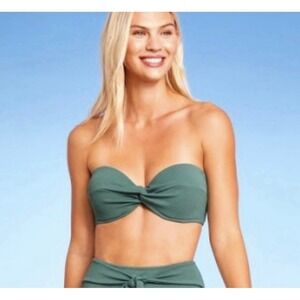* NWT * Shade & Shore Green Strapless Bikini Top Built in Bra Underwired 34B